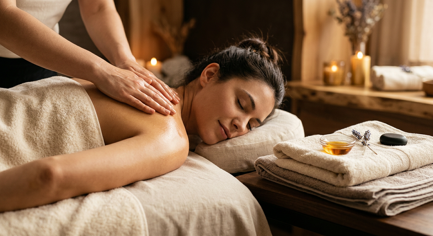 Massage oils and folded towels